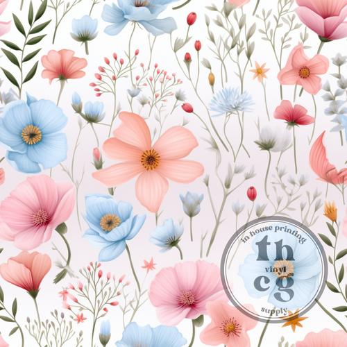 QB143 Pink Peach Blue Wildflowers