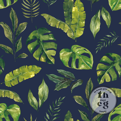 CR1221 Tropical Jungle Foliage Navy Blue