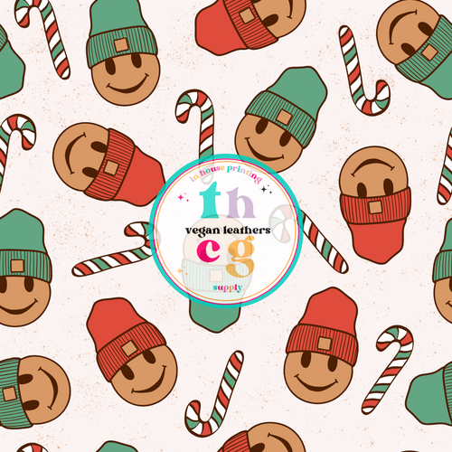 JS040 Christmas Smileys in Green with Candy Canes