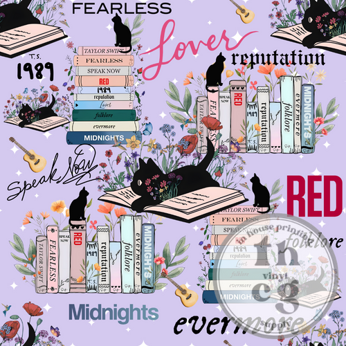 JCD043 TS Books & Cats Lilac