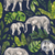 CR1237 Tropical Jungle Elephant Foliage Navy Blue