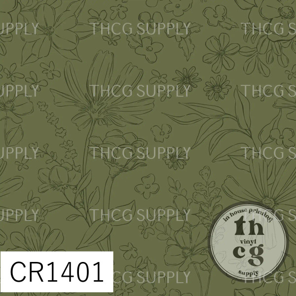 CR1401 Wildflower Fields Sketched Floral GGreen