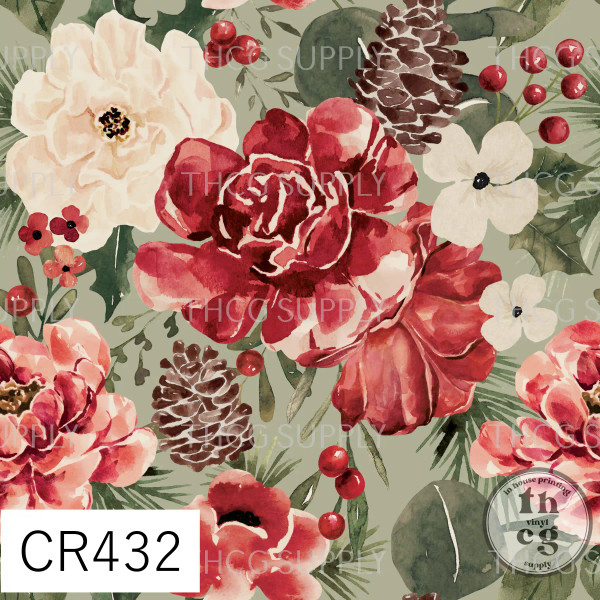 CR432 Briar and Pine Christmas Floral Pine Sage Cream