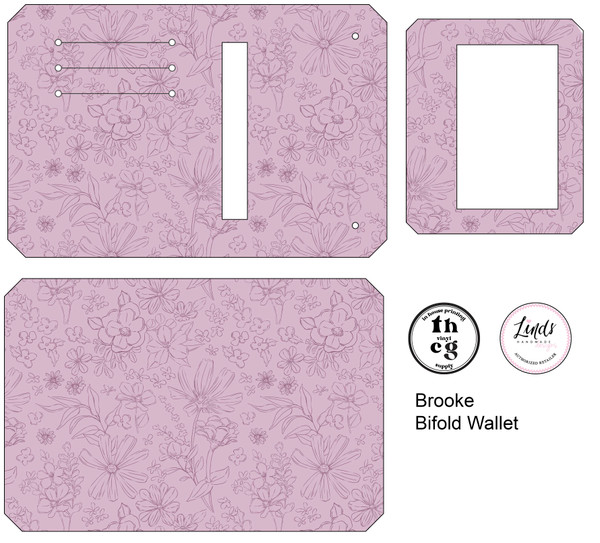 Cut and Sew - Brooke Bifold Wallet CR1402 Wildflower Fields Sketched Floral Light Purple