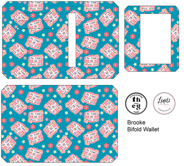 Cut and Sew - Brooke Bifold Wallet THCG1335 Be kind or fuck off checker teal Cut and Sew - Brooke Bifold Wallet THCG1335 Be kind or fuck off checker teal