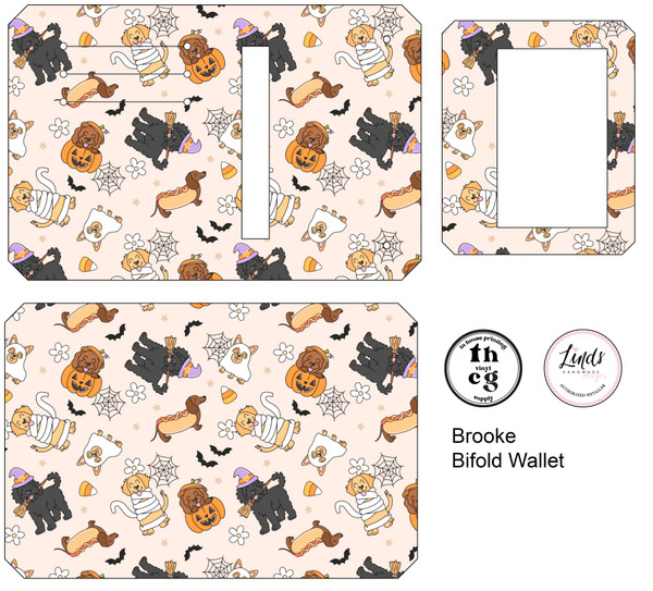 Cut and Sew - Brooke Bifold Wallet RR557 Halloween Dogs Cream Cut and Sew - Brooke Bifold Wallet RR557 Halloween Dogs Cream
