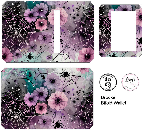 Cut and Sew - Brooke Bifold Wallet THCG1349 Purple Webs and Spiders