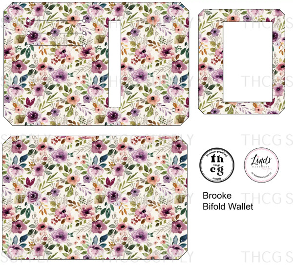 Cut and Sew - Brooke Bifold Wallet CR497 Plum Florals on Cream