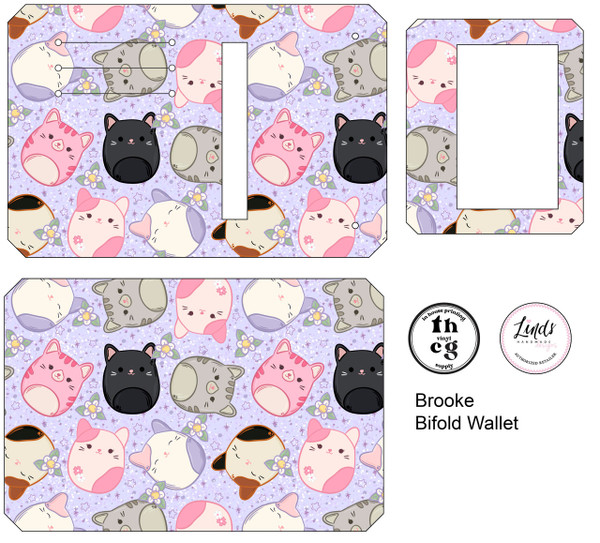Cut and Sew Retail- Brooke Bifold Wallet HS178 Squish Cats on Litchi Vinyl (Flaw)