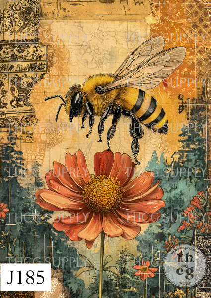 Journal Panel - J185  Whimsical Folklore Bee on Flower