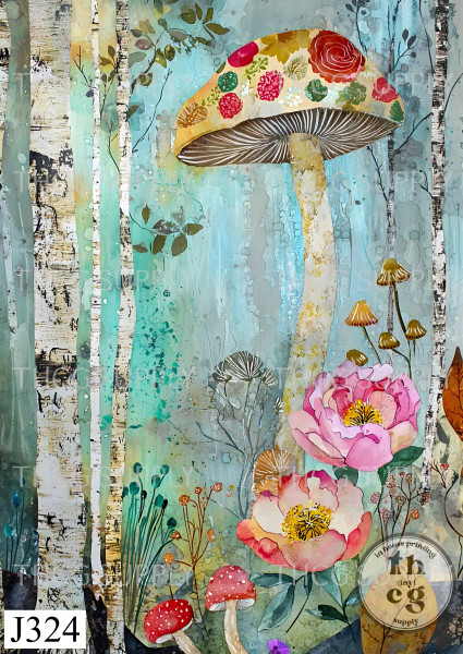 Journal Panel -J324 Pastel Whimsy Mushroom