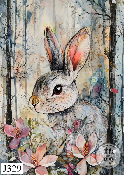 Journal Panel -J329 Pastel Whimsy Rabbit