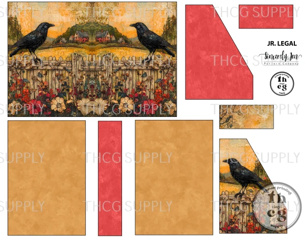 Cut and Sew - Moondance Template JR Legal J230 Whimsical Folklore Crow in Field
