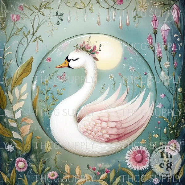 Panel -  Spring Woodland Crystal Balls Swan