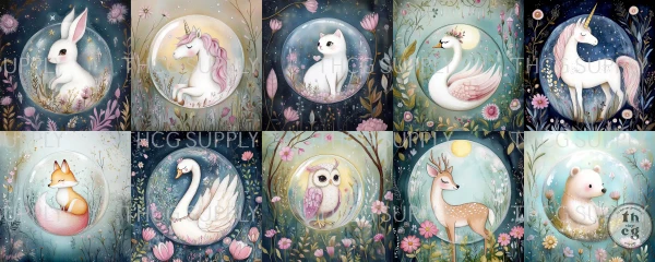 Bundle 1 4x4  Panels - Spring Woodland Crystal Balls Set