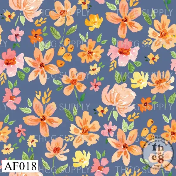 AF018 pink and orange summer floral blue nova