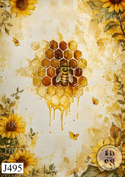 Journal Panel -J495  Watercolour Sunflower Honeycomb