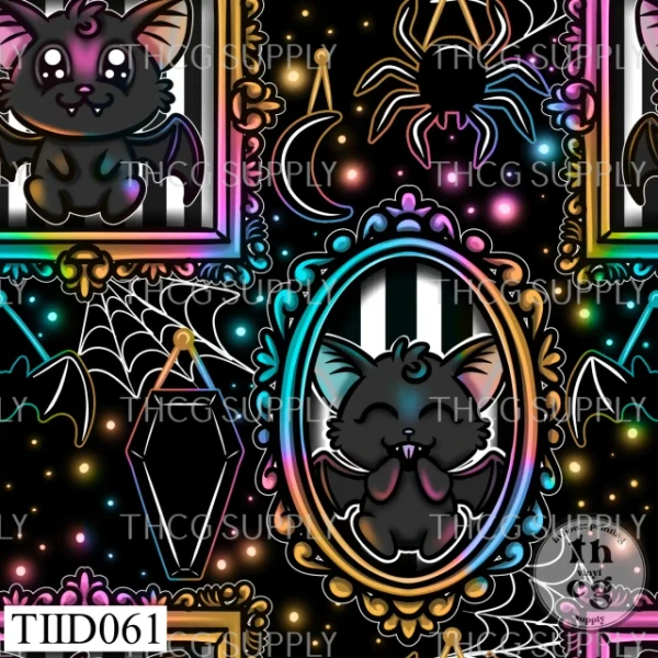 Retail Mini Roll - TIID061 Rainbow batz Black Smooth Vinyl (Medium Scale) 11.5" x 23"