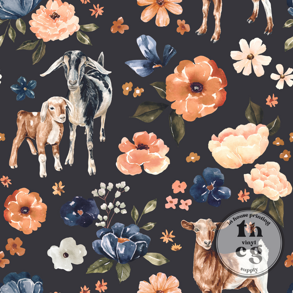 CR1155 Farm and Meadow Goat Floral Dark Gray