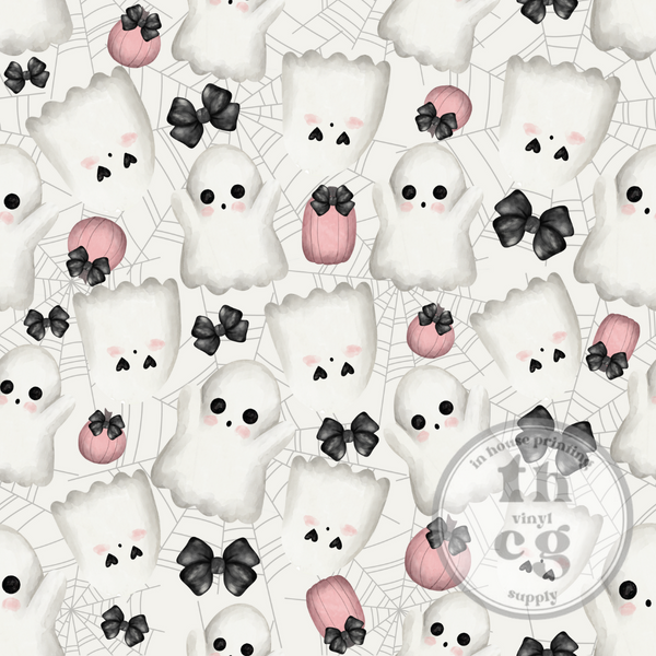 JCD207 Cute Ghosts & Pumpkins Spiderwebs White