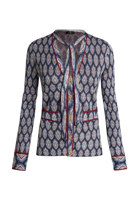 Jacquard Cardigan with Ribbon [WRKE0132AV356S9000]