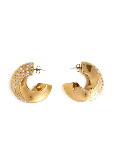 Gold-colored circle earrings with crystals