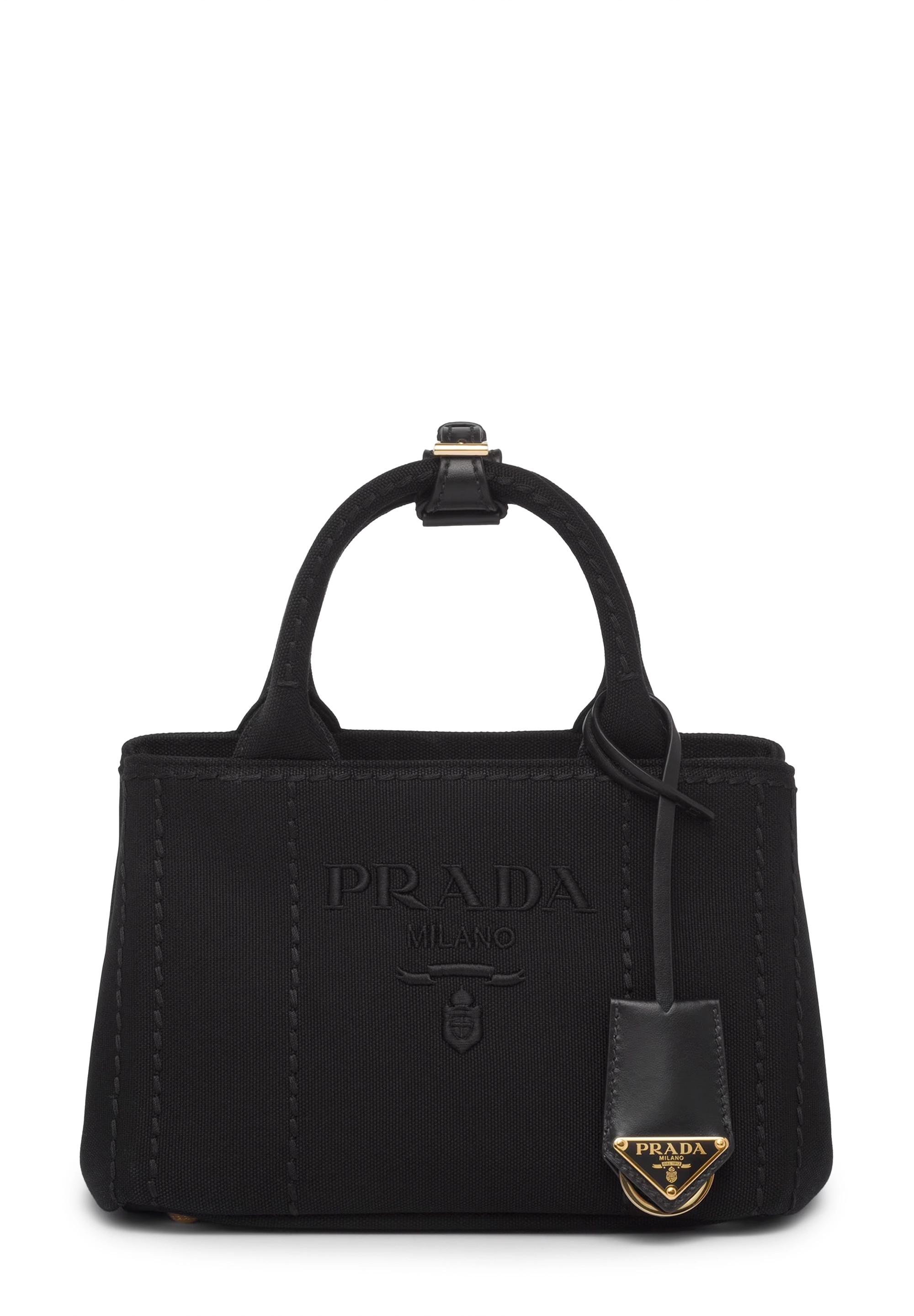 PRADA 洗練 お洒落 ストライプ コットン キャンバス ミニバッグ Prada ストライプ キャンバス ミニバッグ | ニュートラル