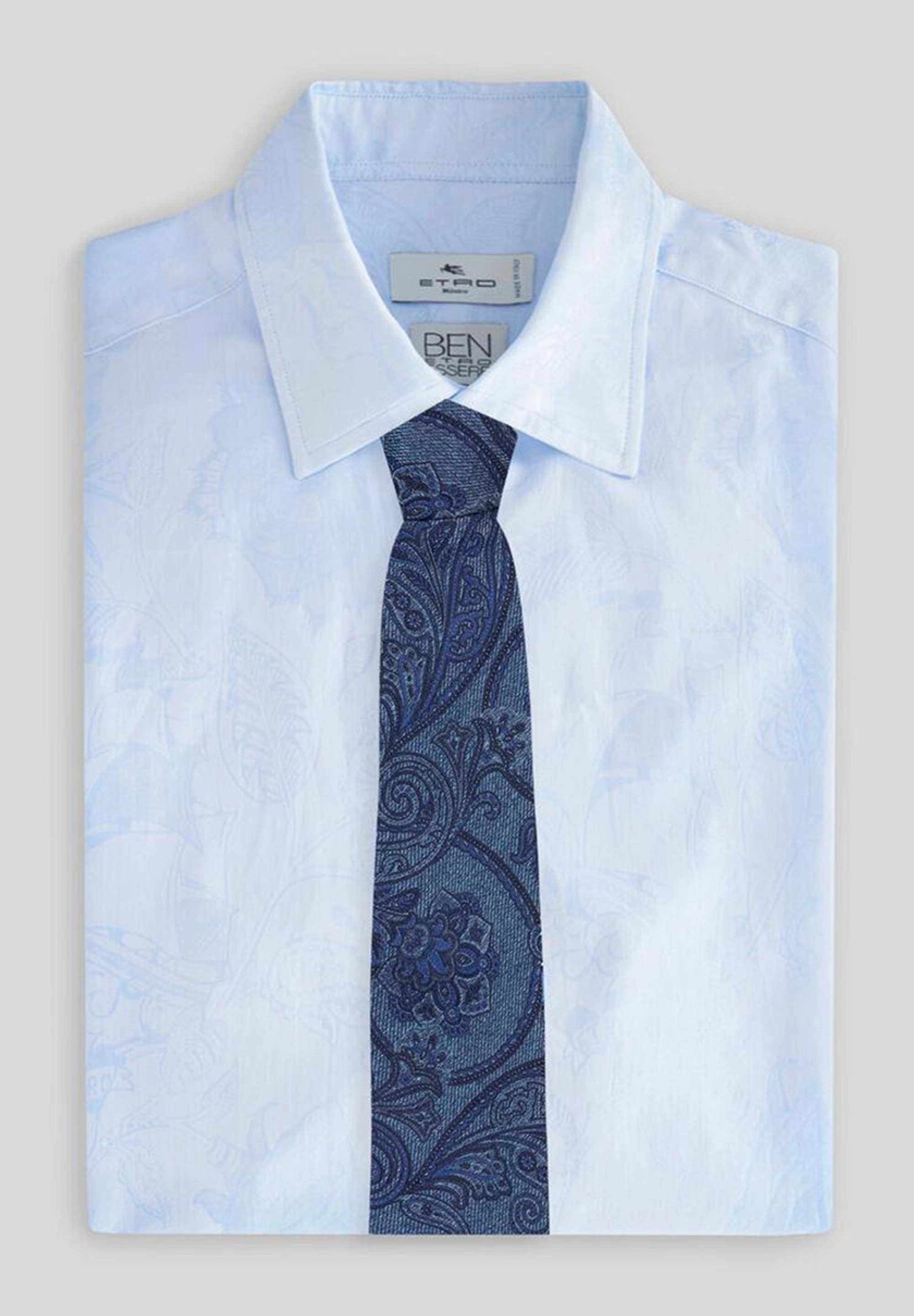 【未使用に近い✨】キートン ネクタイ 水色 セッテピエゲ ペイズリー 花柄 Kiton キートン ネクタイ ペイズリー 花柄 ネイビー系