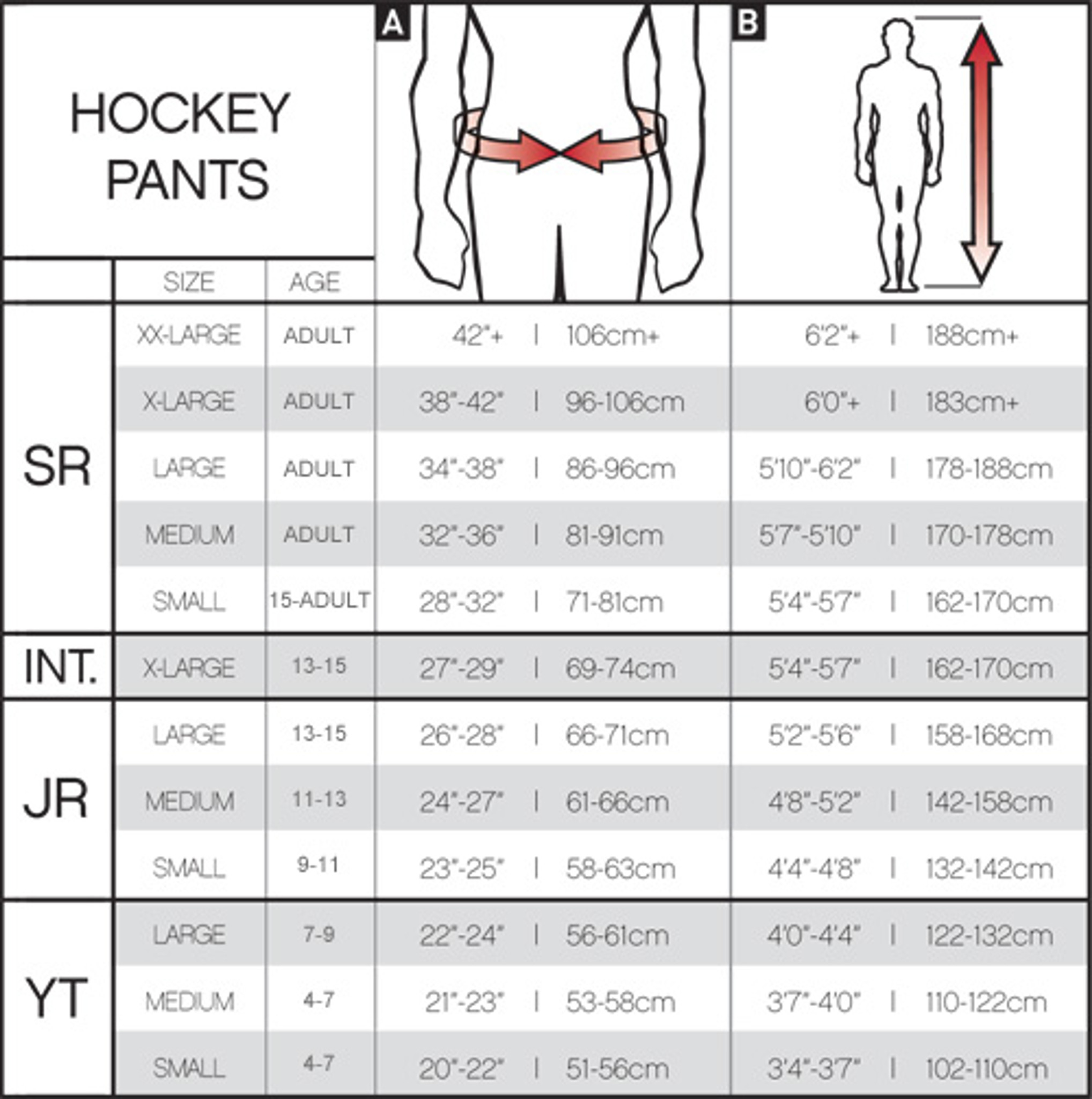 Ccm Hockey Pants Size Chart