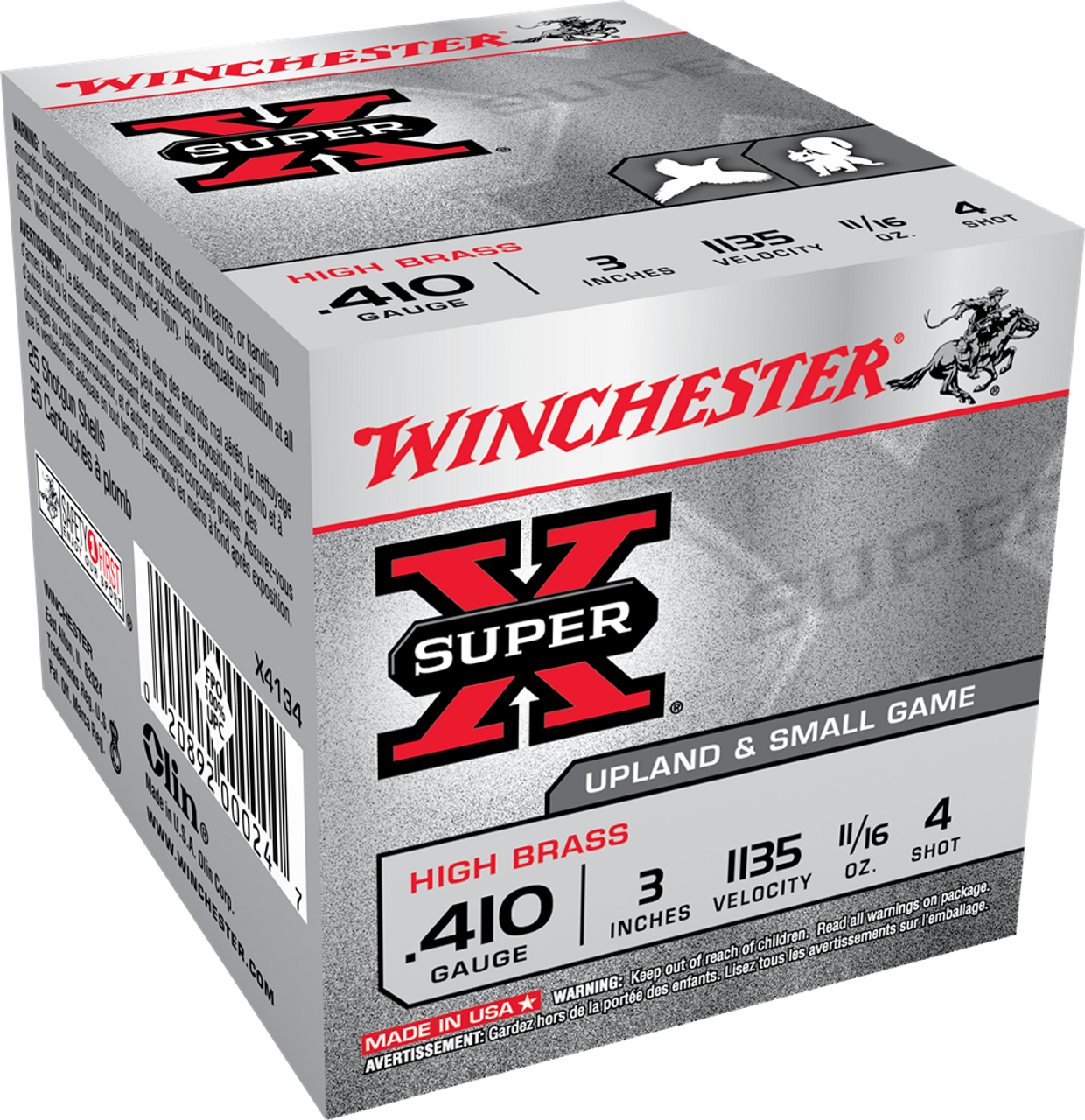 Winchester X4134 Super X Shotshell 410 Ga 3 In No 4 11 16oz Max Dr 1135 Fps 25 Rnd Per Box