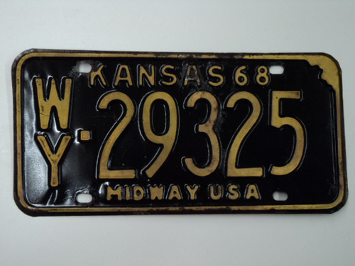 1968 KANSAS Midway USA License Plate WY 29325
