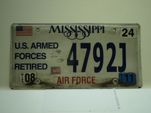 2011 MISSISSIPPI US AIR Force Retired License Plate 4792J