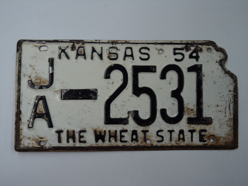 1954 KANSAS State Shaped License Plate JA 2531