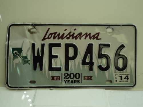 2014 LOUISIANA 200 Years 1812 License Plate WEP 456
