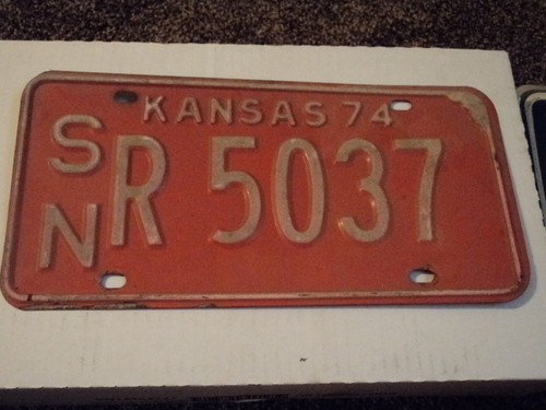 1974 KANSAS License Plate SN R 5037
