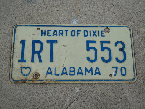 1970 ALABAMA Heart Of Dixie License Plate 1RT 553