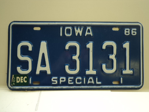 1986 IOWA Special License Plate SA 3131