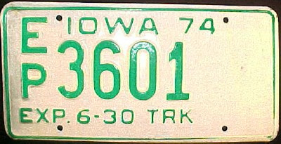 1974 Iowa EP Truck 3601 License Plate