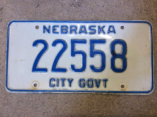 Nebraska City Government 22558 License Plate