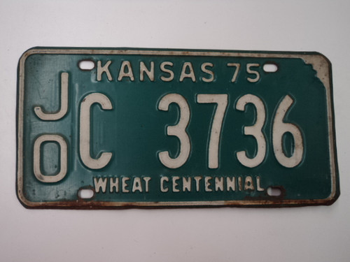 1975 KANSAS Wheat Centennial License Plate JO C 3736