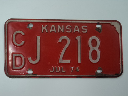 1974 KANSAS License Plate CD J 218
