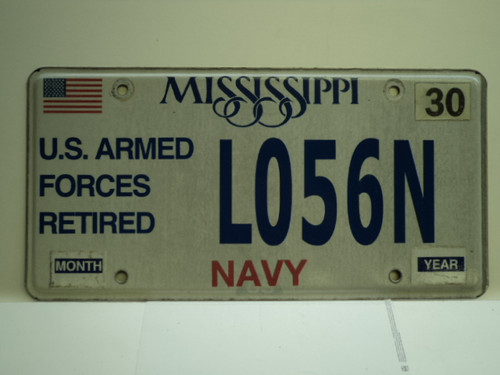 MISSISSIPPI US NAVY Retired License Plate L056N