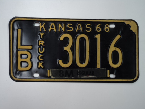 1968 KANSAS 8M Truck License Plate LB 3016