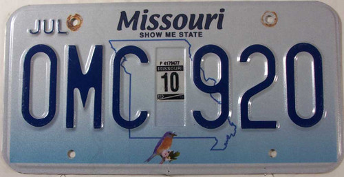 July 2010 Missouri License Plate OMC-920 Bluebird