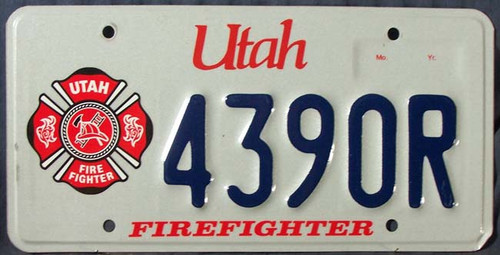 Utah Firefighter 4390R License Plate Fire Fighter