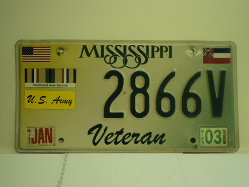 MISSISSIPPI Army Veteran License Plate 2866V