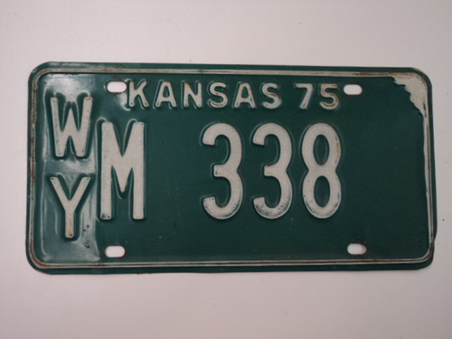 1975 KANSAS License Plate WY M 338
