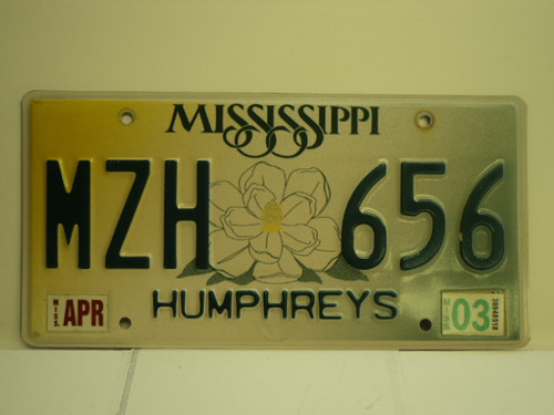 2003 MISSISSIPPI License Plate MZH 656