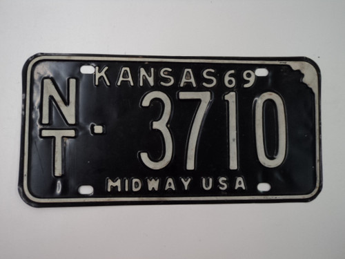 1969 KANSAS Midway USA License Plate NT 3710