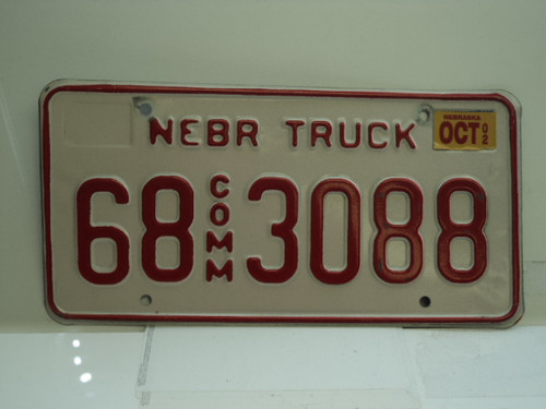 2002 NEBRASKA Commercial Truck License Plate 68 3088 1